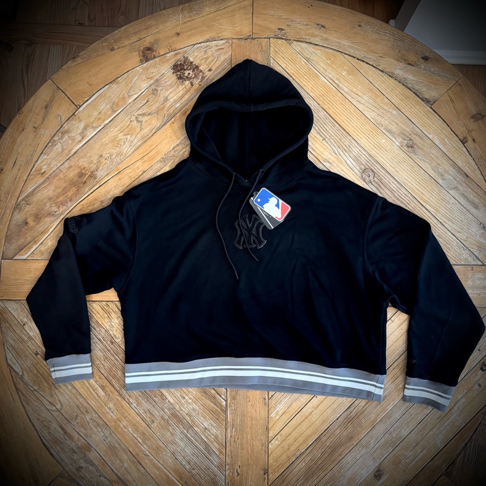 Brand New All Black New York Yankees Cropped Hoodie